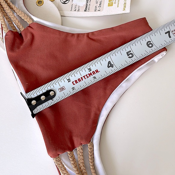 NWT (XS) KOA braid side EXTRA LOW rise sexy tiny bitsy swim bottoms orange - Picture 8 of 10